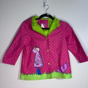 Wippette Kids Girls Raincoat Pink Polka Dot Hooded Rain Jacket Size 5